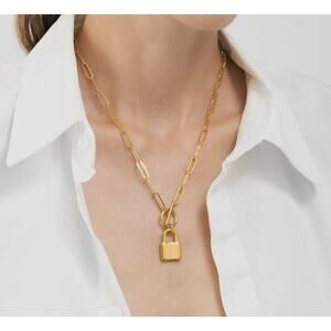 14 K Gold Plated Lock Paper Clip Chain Toggle Necklace 18” Long